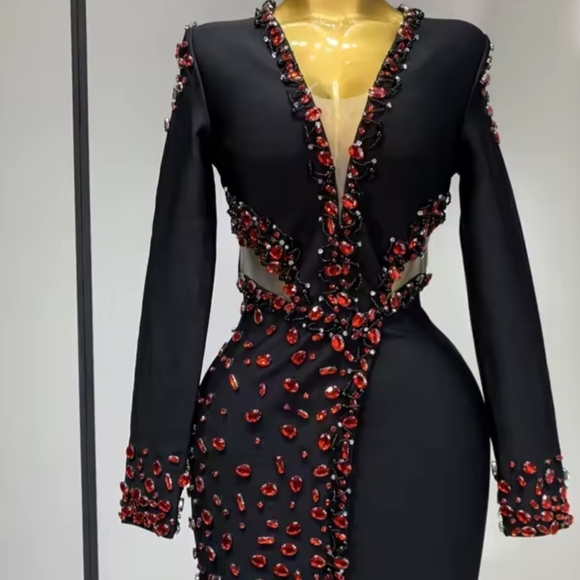 Dresses & Skirts - Elegant Black Dress with Red Embellishments